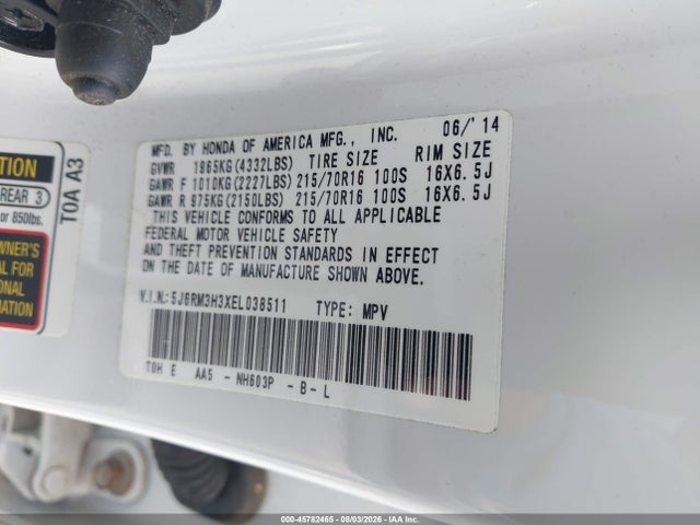 Aukcja sprzedaży 2014 Honda Cr-v Lx, vin: 5J6RM3H3XEL038511, numer aukcji: 45782465