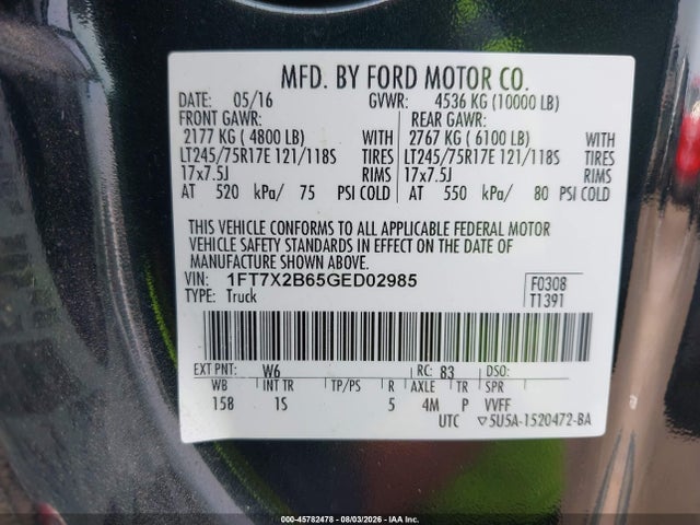 Aukcja sprzedaży 2016 Ford F-250 Xl, vin: 1FT7X2B65GED02985, numer aukcji: 45782478