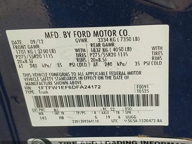 Продаж на аукціоні авто 2013 Ford F-150 Lariat, vin: 1FTFW1EF6DFA24172, номер лоту: 45782534