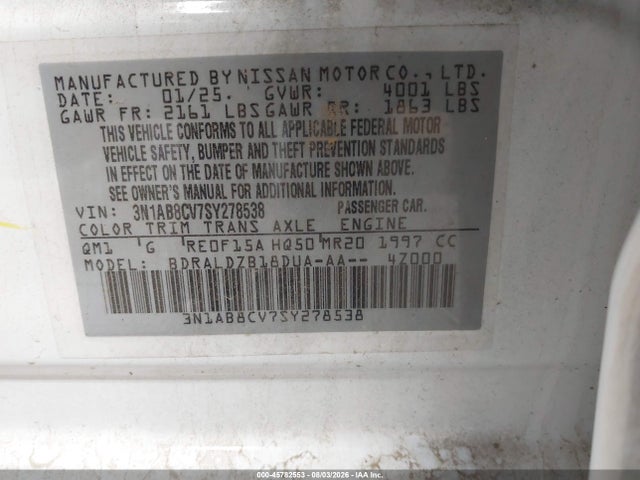 3N1AB8CV7SY278538 Nissan SENTRA SV