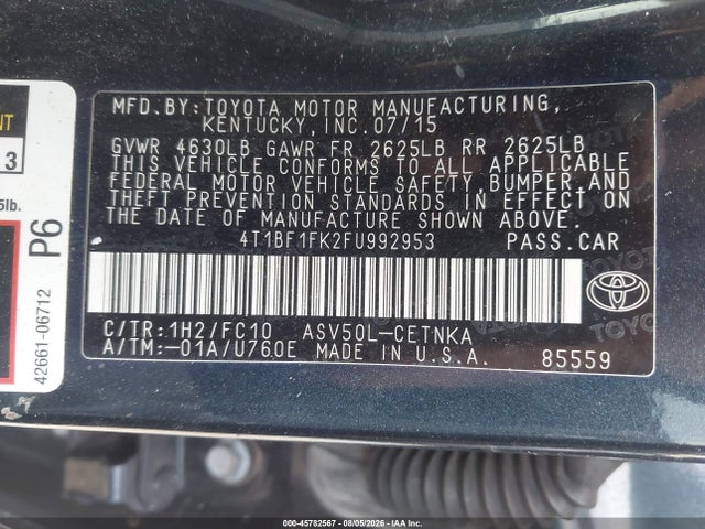 Aukcja sprzedaży 2015 Toyota Camry Le, vin: 4T1BF1FK2FU992953, numer aukcji: 45782567