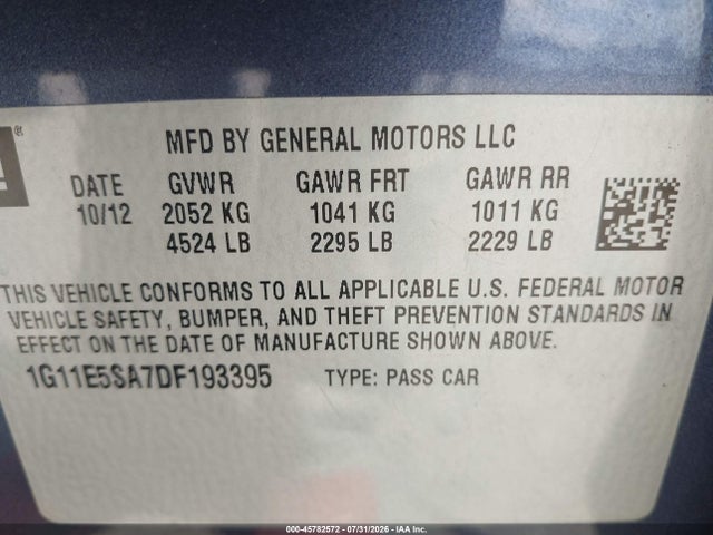 Aukcja sprzedaży 2013 Chevrolet Malibu 2lt, vin: 1G11E5SA7DF193395, numer aukcji: 45782572