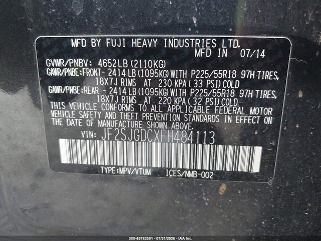 Aukcja sprzedaży 2015 Subaru Forester 2.0xt Premium, vin: JF2SJGDCXFH484113, numer aukcji: 45782591