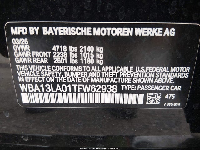 Продаж на аукціоні авто 2026 Bmw 330i, vin: WBA13LA01TFW62938, номер лоту: 45782599