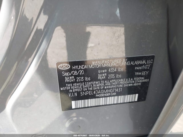 Aukcja sprzedaży 2021 Hyundai Sonata Sel, vin: 5NPEL4JA0MH071431, numer aukcji: 45782607