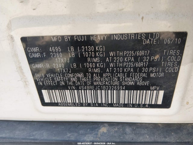 Продажа на аукционе авто 2011 Subaru Outback 3.6r Limited, vin: 4S4BREJC1B2326994, номер лота: 45782627