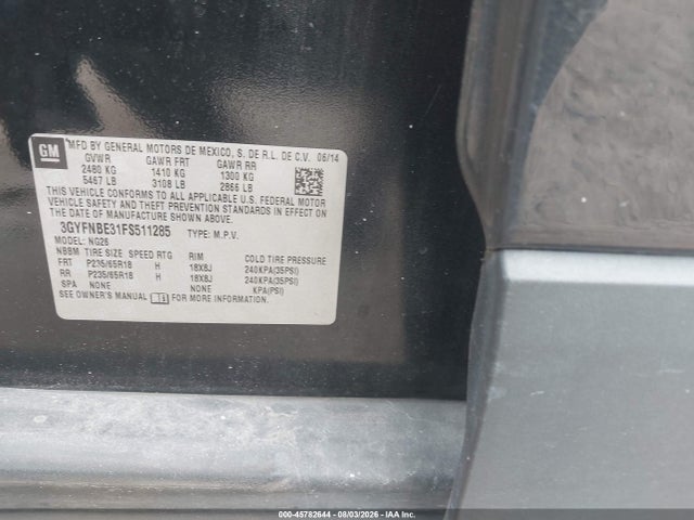 Продаж на аукціоні авто 2015 Cadillac Srx Luxury Collection, vin: 3GYFNBE31FS511285, номер лоту: 45782644