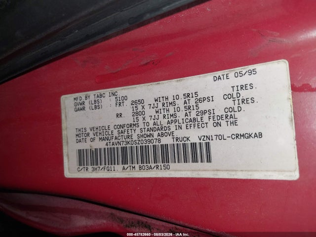 Aukcja sprzedaży 1995 Toyota Tacoma Xtracab Sr5, vin: 4TAVN73K0SZ039078, numer aukcji: 45782660