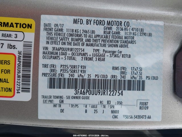 Продажа на аукционе авто 2018 Ford Fusion Hybrid S, vin: 3FA6P0UU9JR122754, номер лота: 45782692
