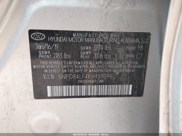 Продажа на аукционе авто 2019 Hyundai Elantra Sel, vin: 5NPD84LF4KH459099, номер лота: 45782733