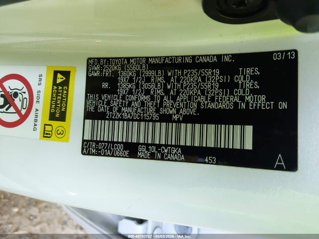 Aukcja sprzedaży 2013 Lexus Rx 350, vin: 2T2ZK1BA7DC115795, numer aukcji: 45782757