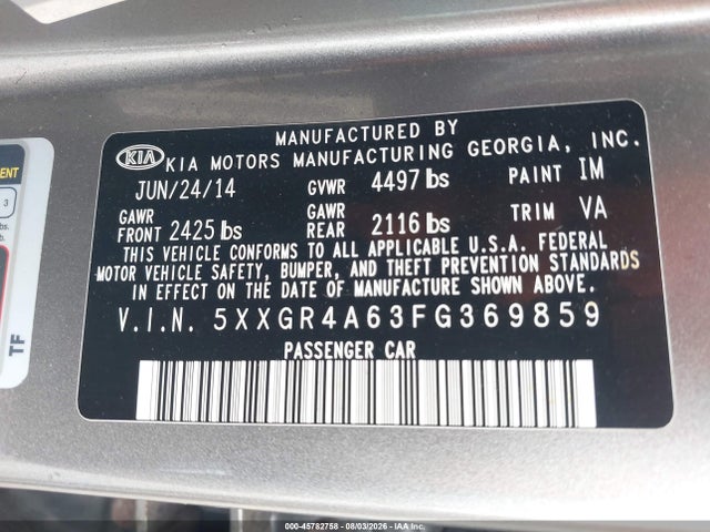 KIA Optima 2015 5XXGR4A63FG369859 Image 9