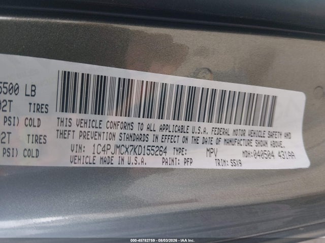 45782759 :رقم المزاد ، 1C4PJMCX7KD155264 vin ، 2019 Jeep Cherokee Latitude 4x4 مزاد بيع