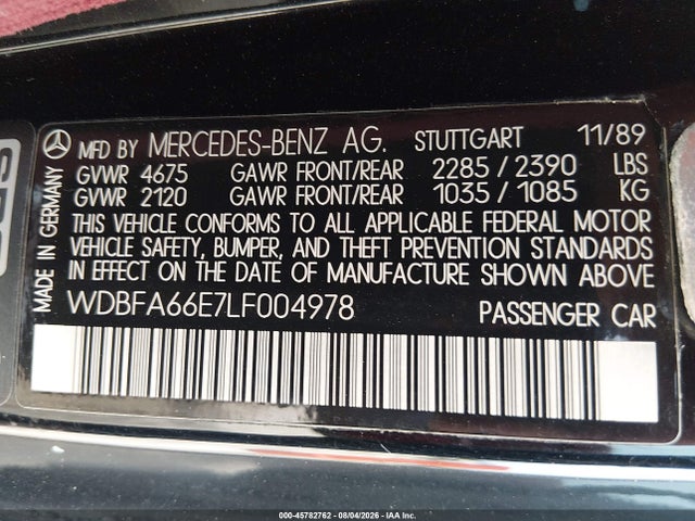 Продаж на аукціоні авто 1990 Mercedes-benz 500 Sl, vin: WDBFA66E7LF004978, номер лоту: 45782762