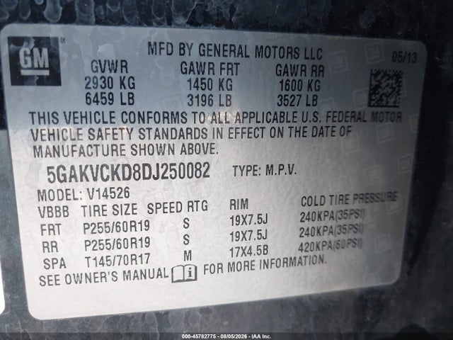 Продаж на аукціоні авто 2013 Buick Enclave Leather, vin: 5GAKVCKD8DJ250082, номер лоту: 45782775