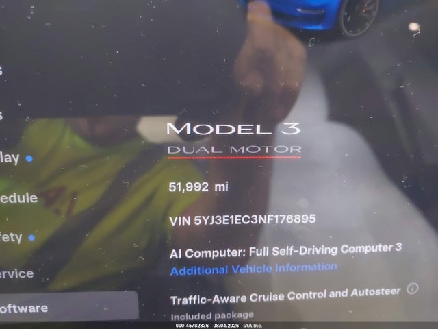 5YJ3E1EC3NF176895 Tesla Model 3 Performance Dual Motor All-wheel Drive