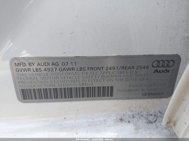 Продаж на аукціоні авто 2012 Audi A4 2.0t Premium, vin: WAUBFAFL5CN006122, номер лоту: 45782857