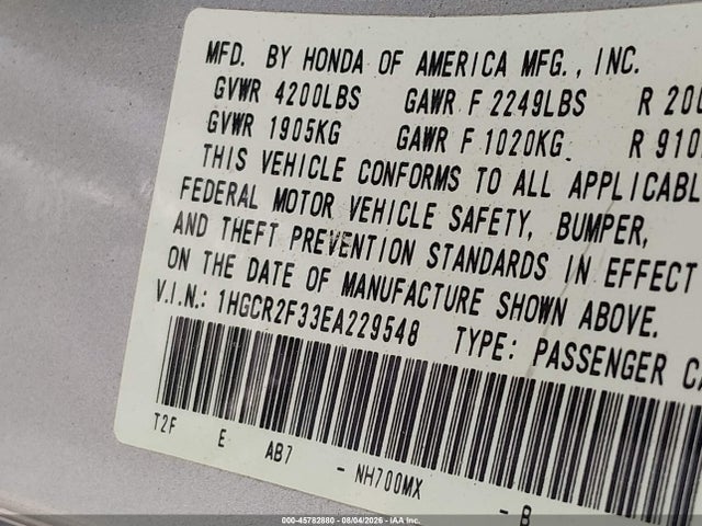 Honda ACCORD LX 2014 1HGCR2F33EA229548 Image 9