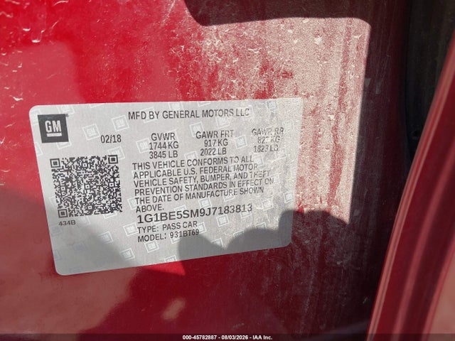 Продажа на аукционе авто 2018 Chevrolet Cruze Lt Auto, vin: 1G1BE5SM9J7183813, номер лота: 45782887