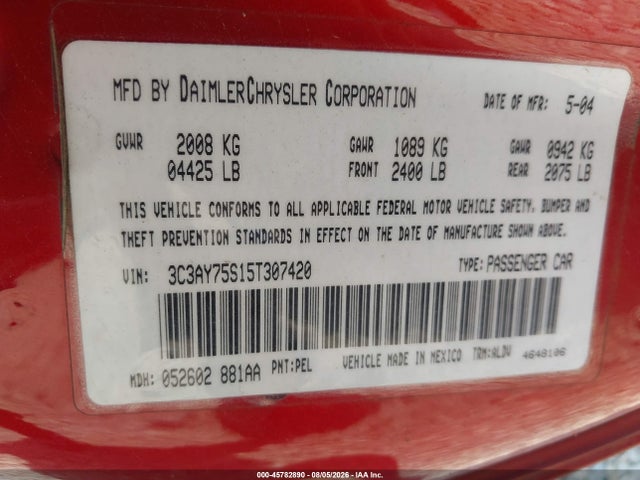 Aukcja sprzedaży 2005 Chrysler Pt Cruiser Gt, vin: 3C3AY75S15T307420, numer aukcji: 45782890