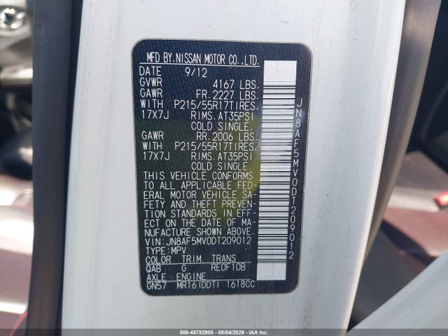 Продажа на аукционе авто 2013 Nissan Juke Sl, vin: JN8AF5MV0DT209012, номер лота: 45782905