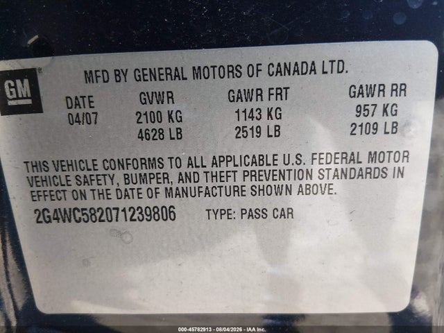 2007 Buick Lacrosse Cx მანქანა იყიდება აუქციონზე, vin: 2G4WC582071239806, აუქციონის ნომერი: 45782913