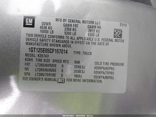 2012 Gmc Sierra 2500hd Denali მანქანა იყიდება აუქციონზე, vin: 1GT125E85CF167014, აუქციონის ნომერი: 45782921