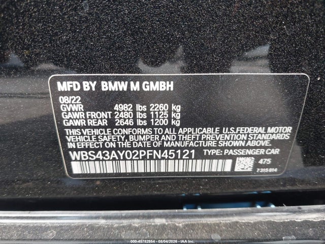 Продажа на аукционе авто 2023 Bmw M3 Competition Xdrive, vin: WBS43AY02PFN45121, номер лота: 45782954