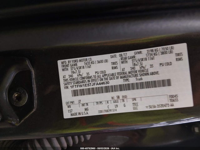 Продажа на аукционе авто 2018 Ford F-150 King Ranch/lariat/platinum/xl/xlt, vin: 1FTFW1E57JFA44630, номер лота: 45782960