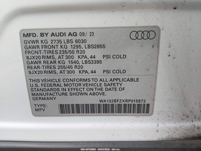 Продаж на аукціоні авто 2024 Audi Q4 Sportback E-tron Premium Plus 50 Quattro, vin: WA132BFZXRP015872, номер лоту: 45782965