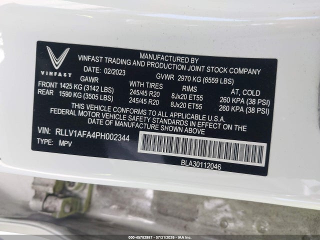 Продажа на аукционе авто 2023 Vinfast Vf 8 Plus, vin: RLLV1AFA4PH002344, номер лота: 45782987