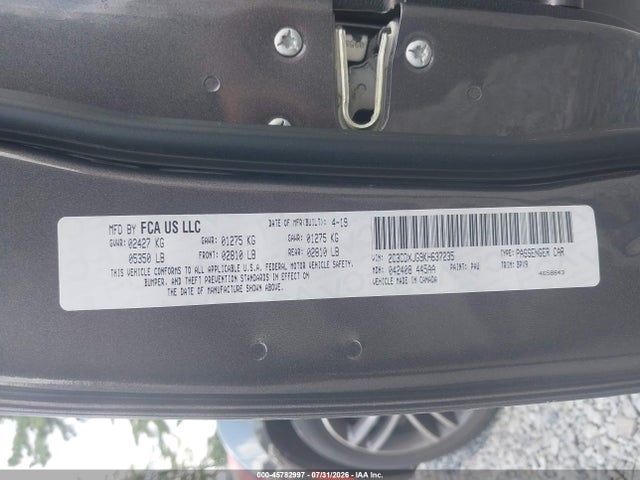 Продаж на аукціоні авто 2019 Dodge Charger Sxt Awd, vin: 2C3CDXJG9KH637235, номер лоту: 45782997