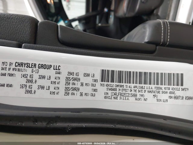 Aukcja sprzedaży 2014 Jeep Grand Cherokee Limited, vin: 1C4RJFBG2EC215080, numer aukcji: 45783008