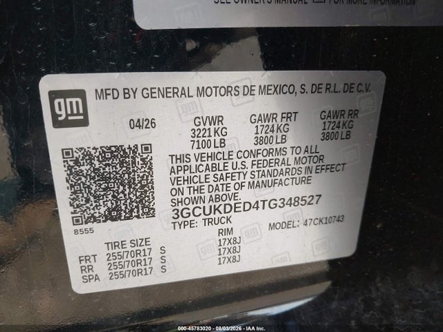 3GCUKDED4TG348527 Chevrolet Silverado 1500 4wd Standard Bed Lt
