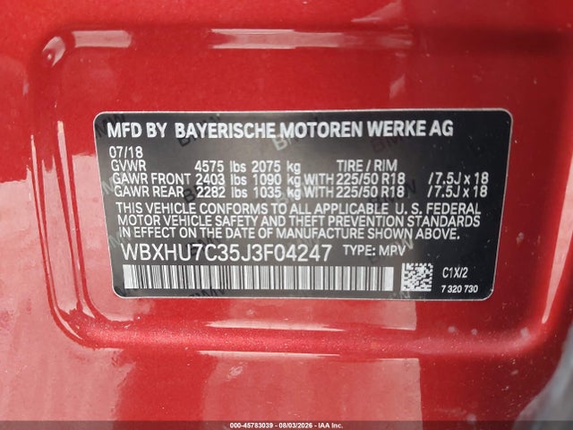 Aukcja sprzedaży 2018 Bmw X1 Sdrive28i, vin: WBXHU7C35J3F04247, numer aukcji: 45783039