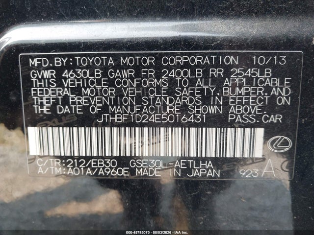 Aukcja sprzedaży 2014 Lexus Is 250, vin: JTHBF1D24E5016431, numer aukcji: 45783070