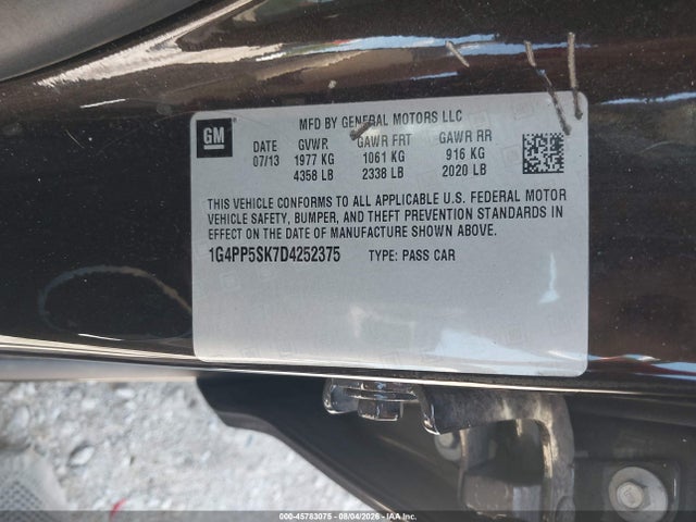 45783075 :رقم المزاد ، 1G4PP5SK7D4252375 vin ، 2013 Buick Verano مزاد بيع