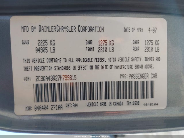 Aukcja sprzedaży 2007 Chrysler 300, vin: 2C3KA43R27H799815, numer aukcji: 45783087