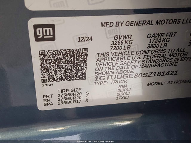 2025 Gmc Sierra 1500 4wd  Short Box Denali მანქანა იყიდება აუქციონზე, vin: 1GTUUGE80SZ181421, აუქციონის ნომერი: 45783102