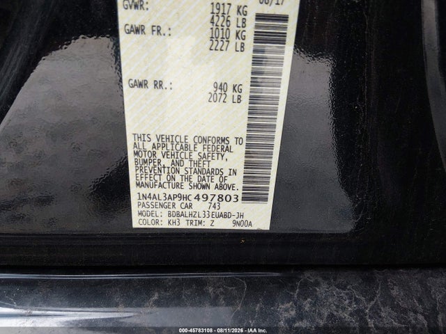 Aukcja sprzedaży 2017 Nissan Altima 2.5 Sr, vin: 1N4AL3AP9HC497803, numer aukcji: 45783108