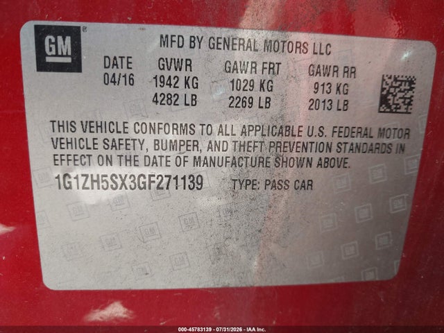 1G1ZH5SX3GF271139 Chevrolet Malibu Premier