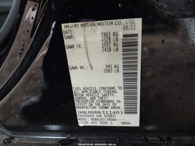 1N4BL4DV8PN311403 Nissan Altima Sv Fwd