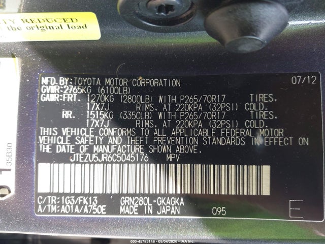 Продаж на аукціоні авто 2012 Toyota 4runner Sr5/limited, vin: JTEZU5JR6C5045176, номер лоту: 45783146