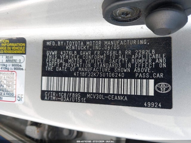 Продажа на аукционе авто 2005 Toyota Camry Le V6, vin: 4T1BF32K75U106240, номер лота: 45783160