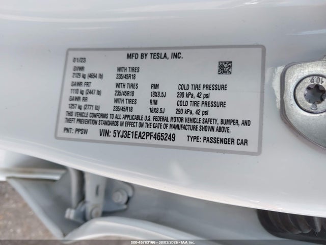 Продажа на аукционе авто 2023 Tesla Model 3 Rear-wheel Drive, vin: 5YJ3E1EA2PF465249, номер лота: 45783166