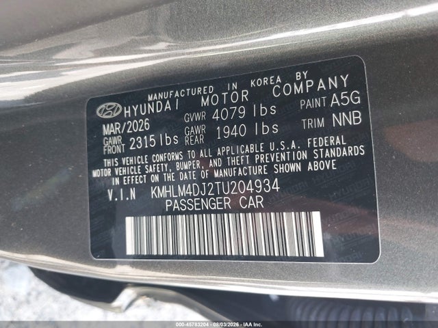 Aukcja sprzedaży 2026 Hyundai Elantra Hybrid Blue, vin: KMHLM4DJ2TU204934, numer aukcji: 45783204
