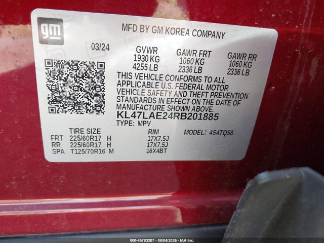 Aukcja sprzedaży 2024 Buick Envista Preferred Fwd, vin: KL47LAE24RB201885, numer aukcji: 45783207