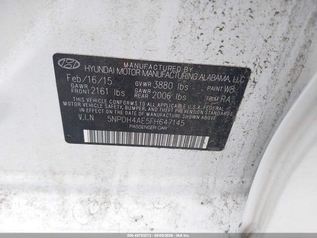 Aukcja sprzedaży 2015 Hyundai Elantra Se, vin: 5NPDH4AE5FH647145, numer aukcji: 45783213