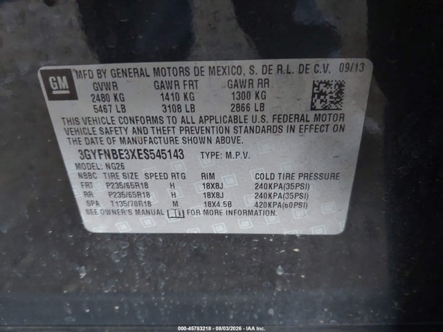 Продажа на аукционе авто 2014 Cadillac Srx Luxury Collection, vin: 3GYFNBE3XES545143, номер лота: 45783218