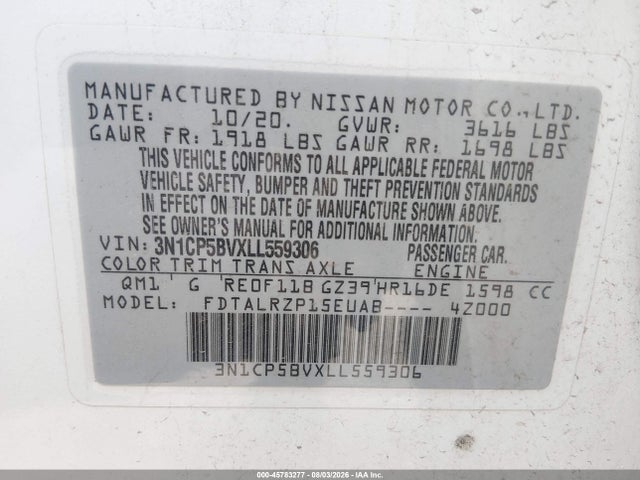 Продажа на аукционе авто 2020 Nissan Kicks S Xtronic Cvt, vin: 3N1CP5BVXLL559306, номер лота: 45783277